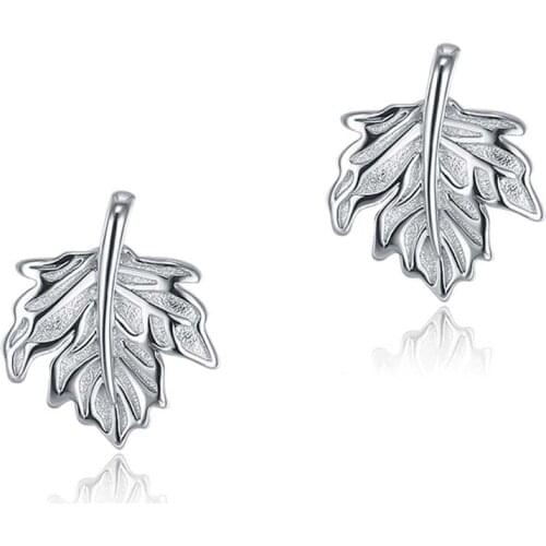 SILVERHOO 925 Sterling Silver Earrings For Women Minimalist Maple Leaf Plant Stud Earring Fine Jewelry Trendy Party Ear Studs
