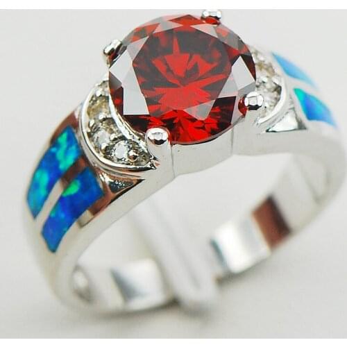 Garnet Blue Fire Opal 925 Sterling Silver Woman Ring Size 6 7 8 9 10 R1178 Fashion Wholesale Jewelry Free Shipping