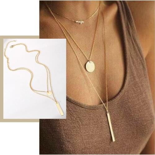 Candid Chic Layered Choker for Women Necklaces Gold Color Stainless Steel Coin Charm Vertical Bar Necklace Elegant Party Jewelry