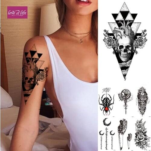 1Sheet Waterproof Temporary Tattoo Sticker Triangle Heart Skull Flash Tattoos Spider Rose Body Art Arm Fake Tatoo Women Men