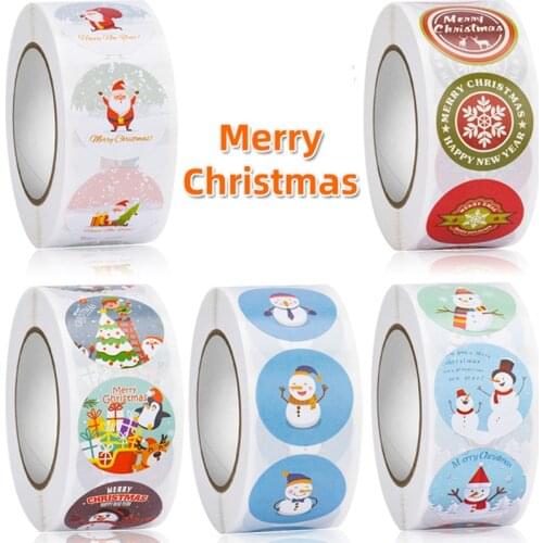 1 Roll Merry Christmas Stickers 500pcs Animals Snowman Trees Decorative Stickers Navida Wrapping Gift Box Label Christmas Tags