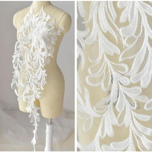 1 Piece High Quality Ivory Lace Fabric Flower Boby Lace Trim Vintage Lace Accessories Bridal Wedding Lace Applique 106*30cm