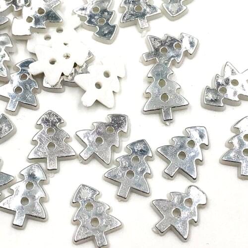 100PCS Silver Christmas Tree 2 Holes Buttons Sewing Dress Shirt Kids Apparel Sewing crapbook Christmas Crafts PT335