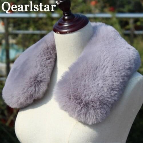 2020 New Faux Rex Rabbit Fur Collar 55cm Jacket Coat Fur Collar Fluffy Soft Male Female Fur Scarves Winter Clothes Decor ZKG31