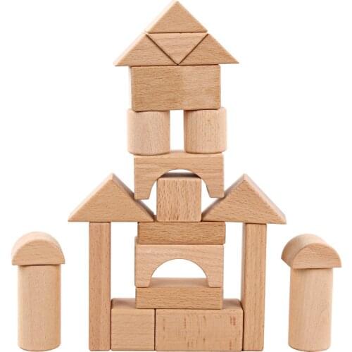 22pcs Kids Wooden Blocks Set Baby Construction Building Toys Stacking Bricks Natural Wood Stack Educational Toys for Children