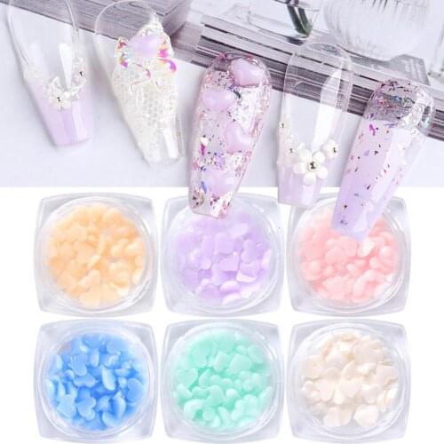 40Pcs/Box Nail Heart Ornament Flat Back 3D Effect Mini White Pink Heart Nail Art Decorations Charms for Manicure