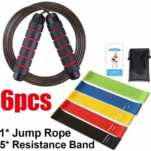 6pcs/set Stretching Resistance Bands Jump Rope Adjustable Speed Crossfit Skipping Rope Home Gym Workout Elastic Tension Rope