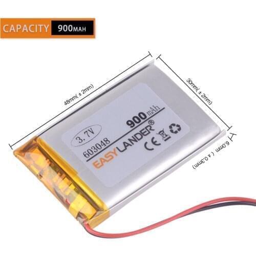 603048 3.7V 900mAh Rechargeable li-Polymer Li-ion Battery For MP3 MP4 Game Player mouse GPS PSP DVR PDA Lampe speaker 063048