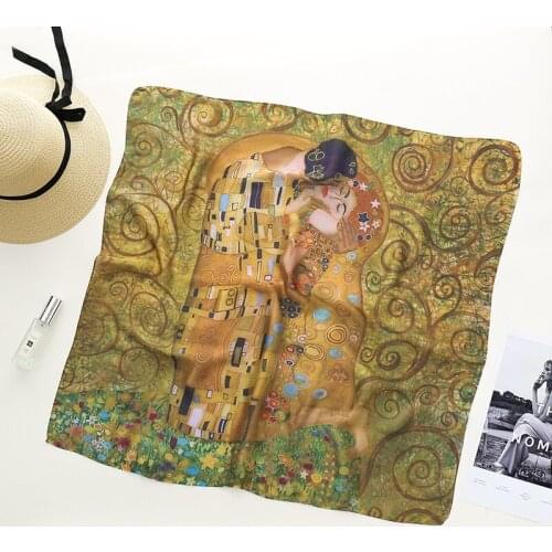 70cm*70cm Women Vincent Van Gogh Oil Painting Printed Silk Scarf Women shawls Girl Wraps Hair Tie bandana