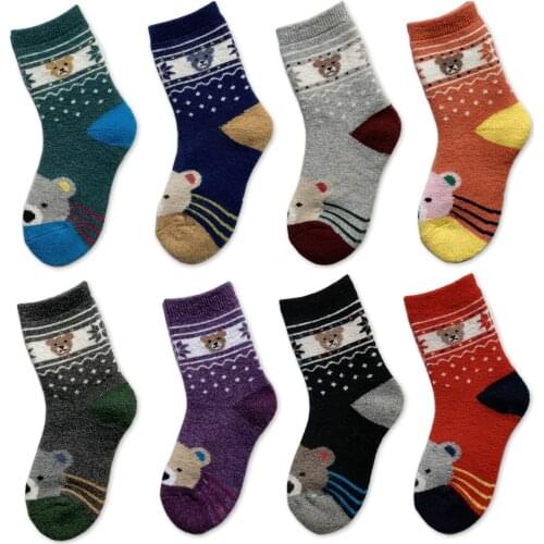 2 Pairs New Autumn Winter Kids Thick Wool Keep Warm Toddler Boys Socks Cute Animal Children Socks For Girls With Rabbit Hair