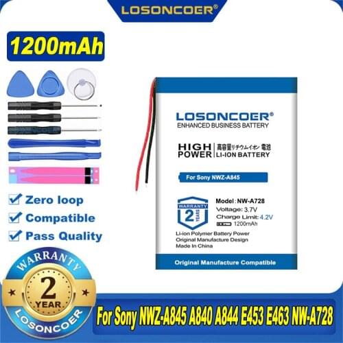 Original LOSONCOER 1200mAh Battery For Sony NWZ-A845 A840 A844 E453 E463 NW-A728 NEZ-E353 NWZ-S755 Player NW-S639 LIS1374HNPA