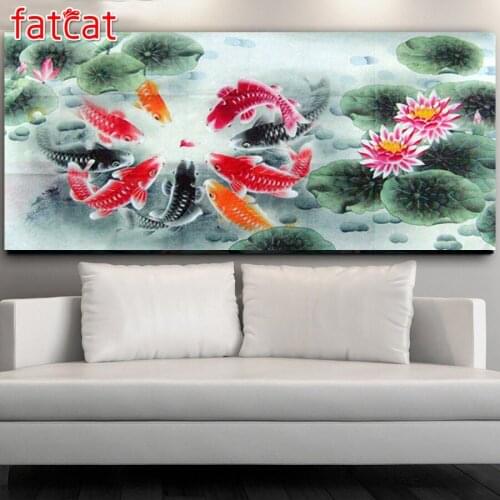 FATCAT 9 fish lotus diy Diamond Painting Full square round drill 5d Diamond Embroidery Sale Mosaic Animals Home decor AE1696