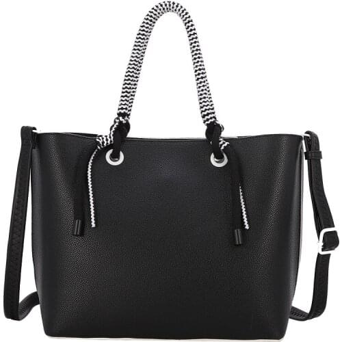 Angel Kiss New Arrival Women Fashion Handbag Black or Brown Color Tote with White Accessories and Adjustable Shoulder Strap