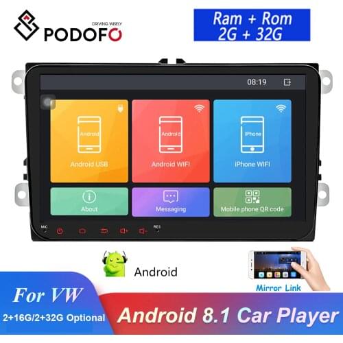 Podofo 9'' Car Radio Android 8.1 2 Din GPS Autoradio Stereo Multimedia Player For Volkswagen/Skoda/Passat/Golf/Polo/Seat/Jetta