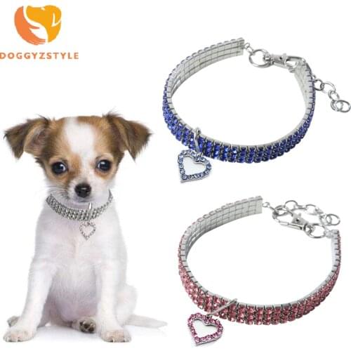 Heart Bling Crystal Dog Collar Diamond Puppy Pet Shiny Rhinestone Necklace Cat Collar Collars for Pet Little Dogs Supplies S/M/L