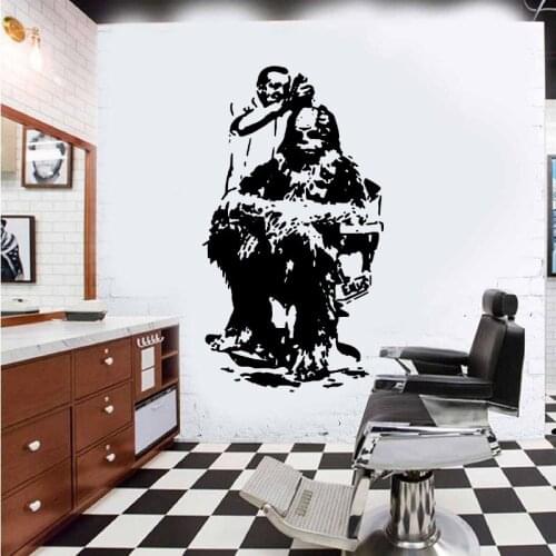 Large Graffiti Banksy Chew baca Barber Wall Sticker Barbershop Hairdress Street Art Hair Cut Wall Decal Vinyl Home Decor