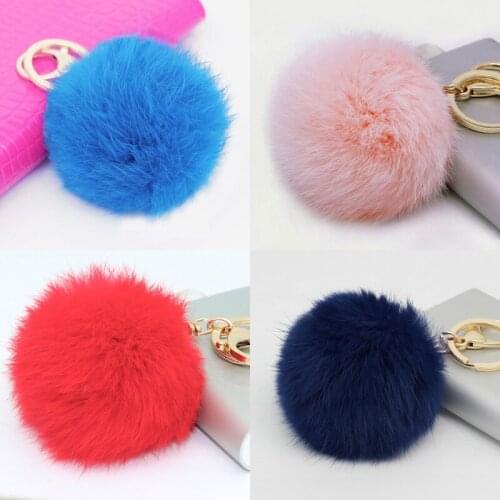 Hot Super Round Key Chain real Rabbit Hair Bulb Fur Plush Pom Poms Ball Bag Car Ornaments Pendant Key Ring