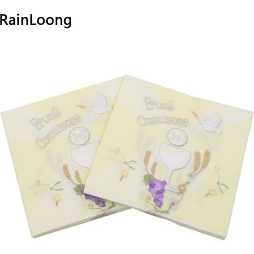 [RainLoong] Printed Flower Paper Napkins Prima Comunione For Party Decoration Tissue Decoupage 33*33cm 5packs (20pcs/pack)