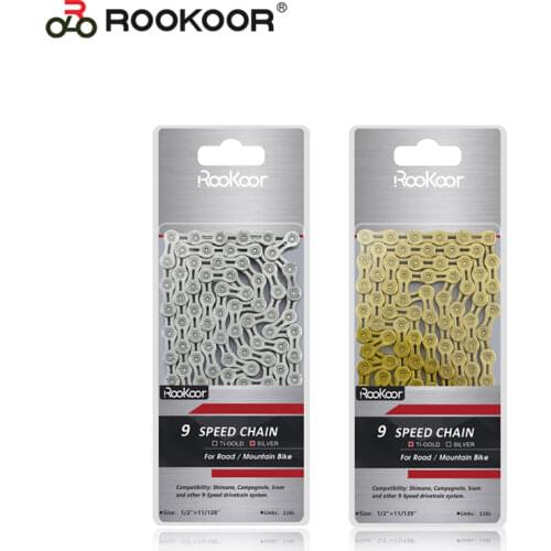 Rookoor Mountain Road Bike 9 Speed Chains MTB 116L Cycling Hollow 9S Velocidade Titanium Plated Gold Silver Bicycle Parts Chain