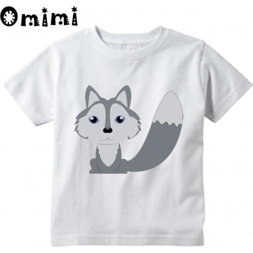 Children Watercolor Wolf And Rita Print T-shirts Boys and Girls Summer Short Sleeve White T shirts Kid Clothing Toddler Tops