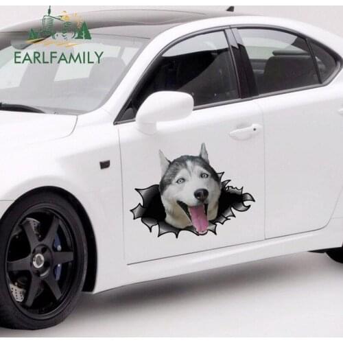 EARLFAMILY 43cm x 32.4cm Siberian Husky Pure Breed Sticker Torn Metal Decal 3D Car Body Sticker Car Warp Pet Dog Decal