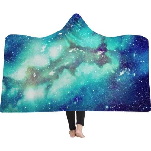 Wearable Fleece Hoodie Throw Blankets For Adults 3D Printed Galaxy Hooded Blanket Soft Fluffy Blankets winter Hoodies warm