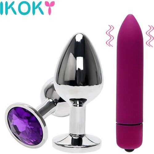 IKOKY 3PCS Anal Plug Bullet Vibrator Sex Toys for Women Butt Plug G Spot Stimulate Sex Products Prostate Massage Stainless Steel