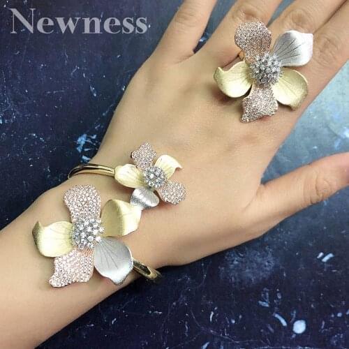 Newness Luxury Flower Blossom Bangle Ring Set Fashion Jewelry Sets For Women Wedding Engagement Wedding