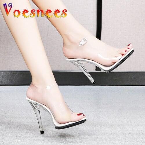 Red Wedding Shoes 11cm High Heels Clear Girls Party Sandals Open Toe Club Women Shoes Sexy Walking Show 2021 Summer New Heels