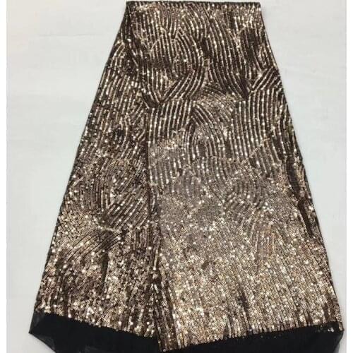 5yards/pc) high quality soft French net lace black gold African sequins lace fabric with fully embroidery for party FSS201