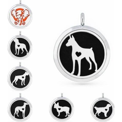 Dog pendant elephant Aromatherapy Perfume essential oil diffuser locket pendant Husky Teddy necklace chain 1 pad random as gift
