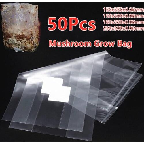 50Pcs PVC Mushroom Grow Bag Spawn Media Grow Substrate High Temp Pre Sealable Garden Supplies Mushroom Cultivation Strain Bag