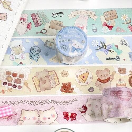 Cute antique shop series Masking Washi Tape Kawaii bear rabbit Decorative Adhesive Tape Decora Diy Scrapbooking Sticker Label