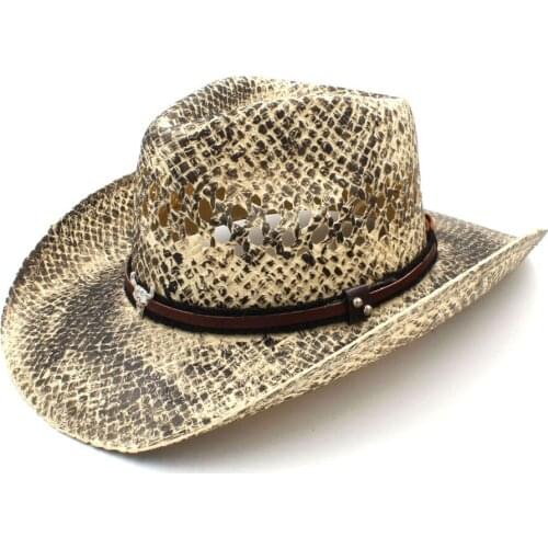 Fashion Women Men Straw Western Cowboy Hat Handmade Weave Lady Dad Sombrero Hombre Cowgirl Jazz Caps Size 56-58CM