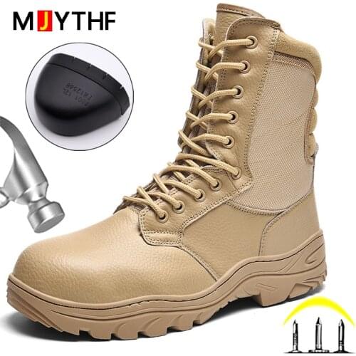 Men Work Safety Boots Steel Toe Leather Boots Winter Shoes Anti-smash Anti-stab Work Boots Safety Shoes Tactical Military Boots
