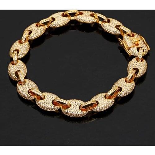 Mens Womens Coffee Bean Micro CZ Miami Cuban Chain Bracelets Clasp Lock Hip hop Bling Men Bangle Rock Jewelry 12MM 7''8''9
