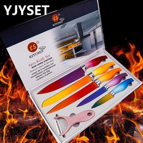 Stainless Steel Knife Set Slicing Fruit Chef Chopping Bread Utility Cutlery Knife Peeler 6 Piece Set Kitchen Gift Box Knife Set