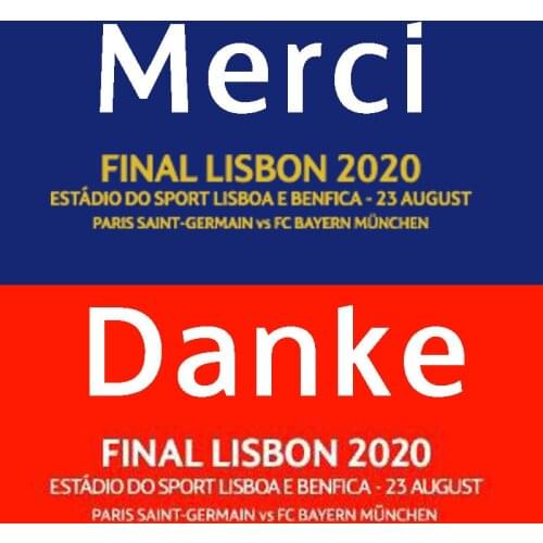 Final Lisbon 2020 Match Details Patch and Danke Merci Thank You Patch Heat Transfer Iron on Soccer Badge