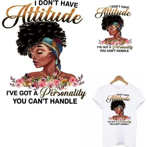 Patches For Clothing Beautiful African Girl Thermal Transfer Sticker On Clothes DIY Washable women T-shirt Iron On Sticker Decor