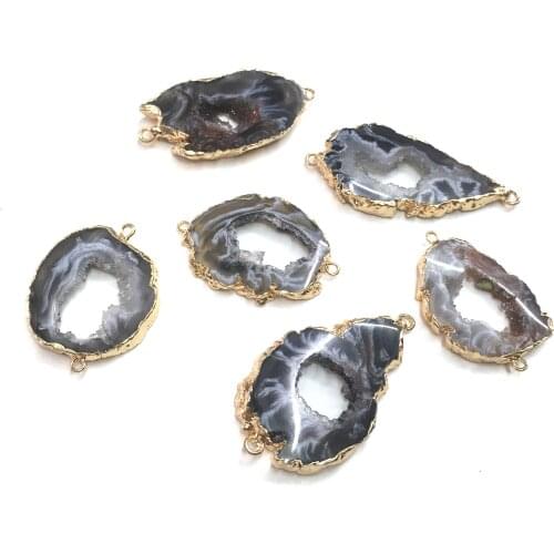 Natural Stone slice Agates Pendants irregular shape Double hole connector for Jewelry Making DIY Necklace Bracelet Accessories