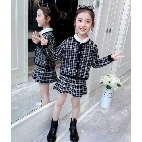 Newest Spring Kid Girls Clothing Outfits Casual Long Sleeve Knitted Coat+Short Skirt 2Pieces Sets Age For 3T 4 5 6 7 8 9 10 12