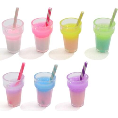 New Cartoon 3D Mini Rainbow Drink Fruit Milk Tea Cup Resin Charms Pendants For DIY Decoration Earrings Key Chains Accessories