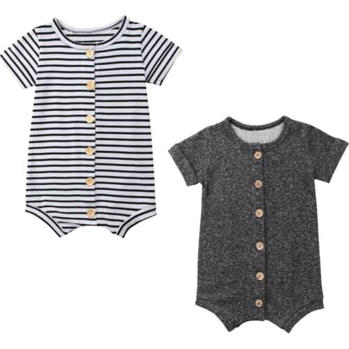 Newborn Baby Clothing Boys Girls Buttons Short Sleeve Romper Cotton Jumpsuit One-piece Outfits Infant Baby Casual Clothes 0-24M