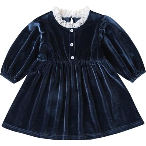 0-24M Autumn Spring Toddler Newborn Baby Girls Velvet Dress Round Neck Long Sleeve Dress