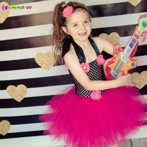 Rock Star Girls Tutu Dress Children Birthday Party Flower Dress Baby Halloween Purim Photo Costume Handmade Ball Gown