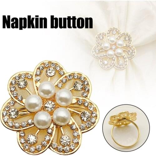 Napkin Button Hotel Tableware Pearl Flower Diamonds Festival Napkin Buckle Table Accessories HY99