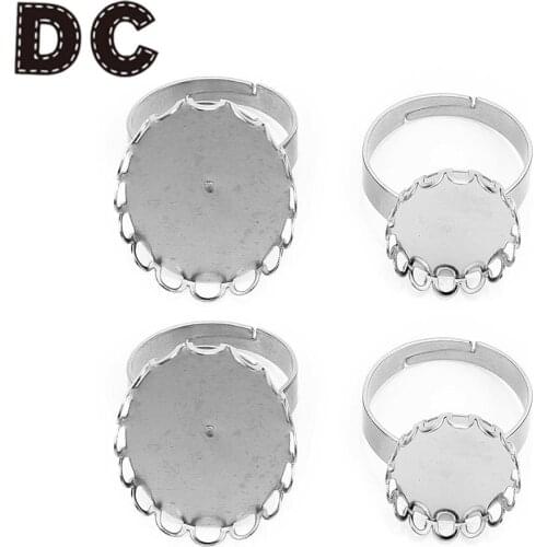 DC 10PCS/lot Adjustable Stainless Steel Ring Holder Fit 13x18/18x25mm Round Glass Cabochon Setting DIY Ring Jewelry Making