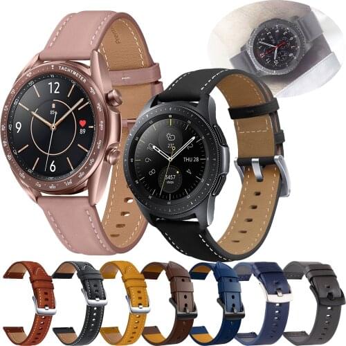 For Samsung Gear S2 Classic/Galaxy Watch 42/Active 2 40 44/3 41 Strap Genuine Leather Band 20mm Watch Strap Bracelet Wristband