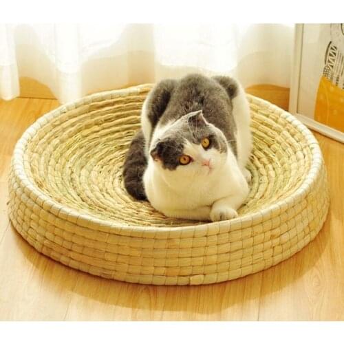 Handmade Weaving Wear resistant pet bed Large Space Pet Cat Scratch Board Bowl Nest 3 Sizes Round Pet Lounger Cushion