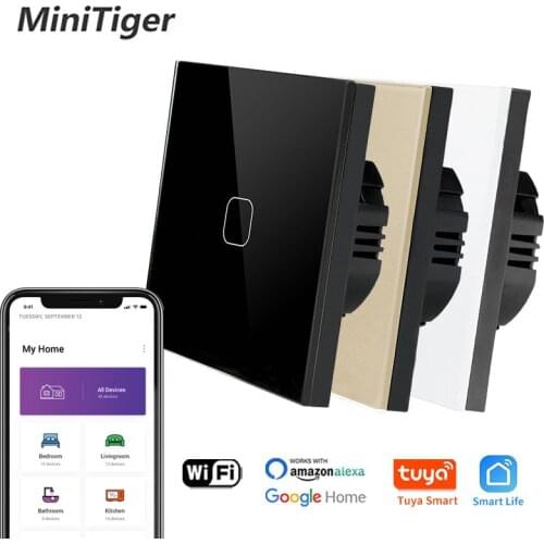 Minitiger 4 Colors Crystal Glass Panel EU/UK Standard 1/2/3 Gang WIFI Touch Switch Tuya app Control Light Wireless Wall Switch